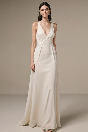 Ivory A Line V Neck Long Evening Dress